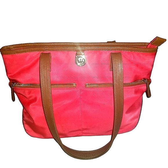 Michael Kors Tote❤Canvas & Leather Red Bag - Picture 1 of 10